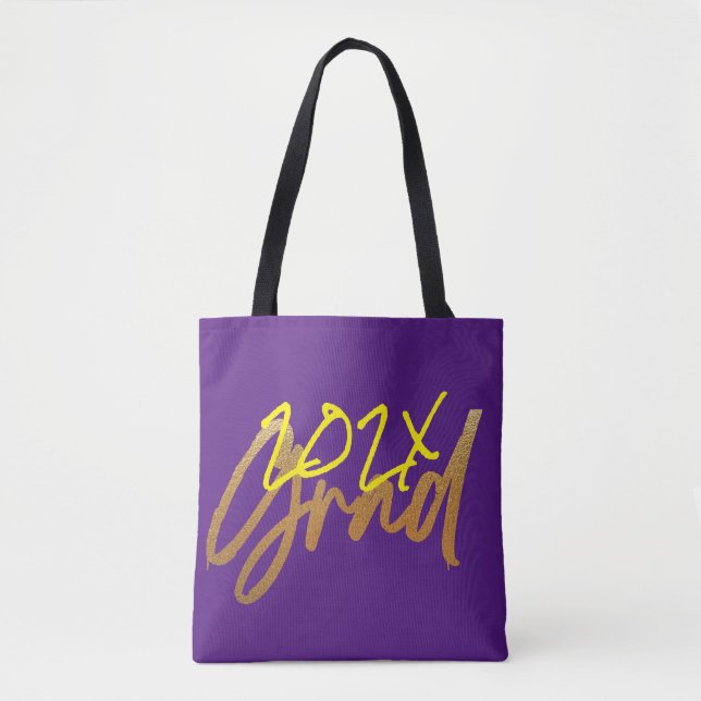 Purple Yellow Gold Foil Grad Year Chic Tote Bag (Front)
