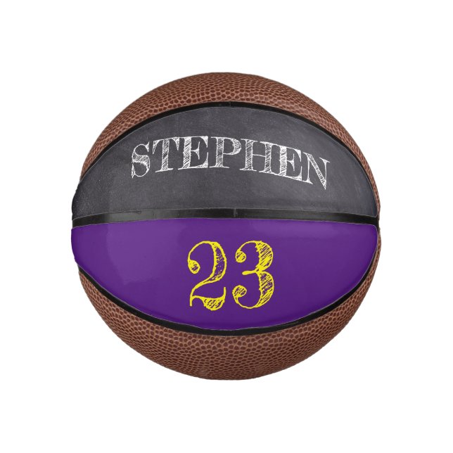 Purple Yellow Gold Personalised Number etching Mini Basketball (Front)
