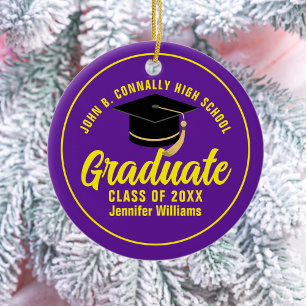 Purple Yellow Graduate Custom Graduation Christmas Ceramic Tree Decoration