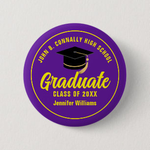 Purple Yellow Graduate Custom Graduation Name Tag 6 Cm Round Badge
