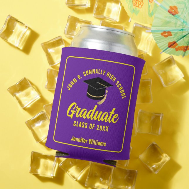 Purple Yellow Graduate Custom Graduation Party Can Cooler (In Situ Summer)