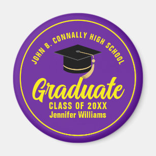 Purple Yellow Graduate Custom Graduation Party Magnet