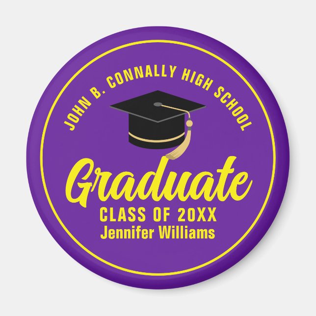 Purple Yellow Graduate Custom Graduation Party Magnet (Front)