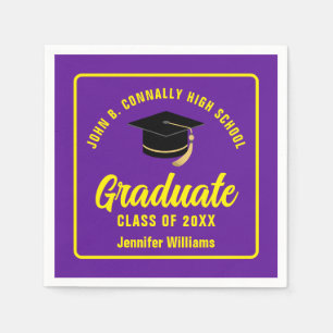 Purple Yellow Graduate Custom Graduation Party Napkin
