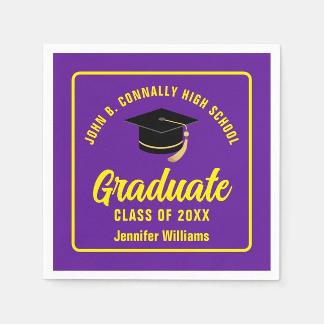 Purple Yellow Graduate Custom Graduation Party Napkin (Front)