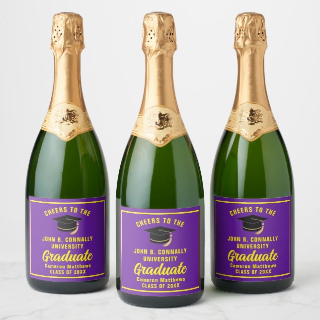 Purple Yellow Graduate Custom Graduation Party Sparkling Wine Label (Bottles)