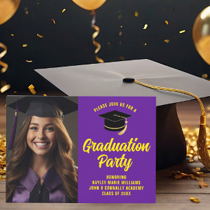 Purple Yellow Graduate Photo 2025 Graduation Party Invitation