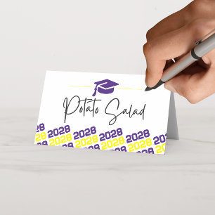 Purple Yellow Graduation Cap Folding Label, Food  Place Card