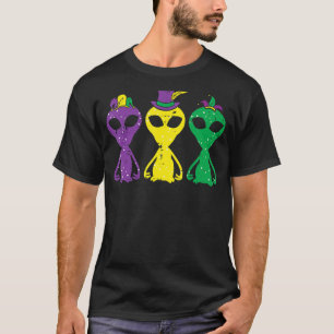 Purple Yellow Green Aliens Louisiana Mardi Gras Bo T-Shirt
