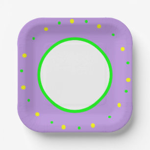 Purple Yellow Green Geometric Polka Dots Paper Plate