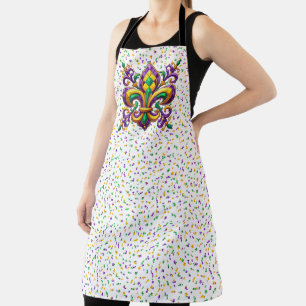 Purple yellow green Mardi Gras fleur de lis Apron