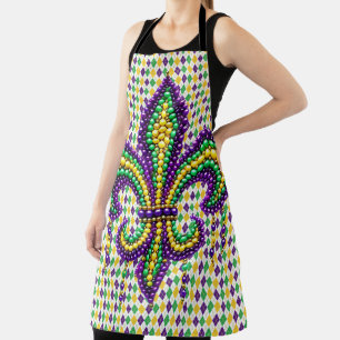 Purple yellow green Mardi Gras fleur de lis Apron