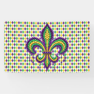 Purple yellow green Mardi Gras fleur de lis Banner