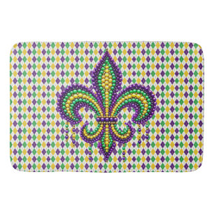 Purple yellow green Mardi Gras fleur de lis Bath Mat