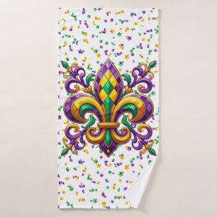 Purple yellow green Mardi Gras fleur de lis Bath Towel