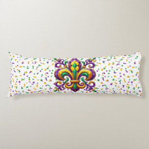 Purple yellow green Mardi Gras fleur de lis Body Cushion