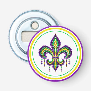 Purple yellow green Mardi Gras fleur de lis Bottle Opener