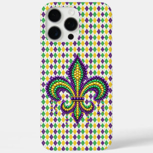 Purple yellow green Mardi Gras fleur de lis iPhone 16 Pro Max Case