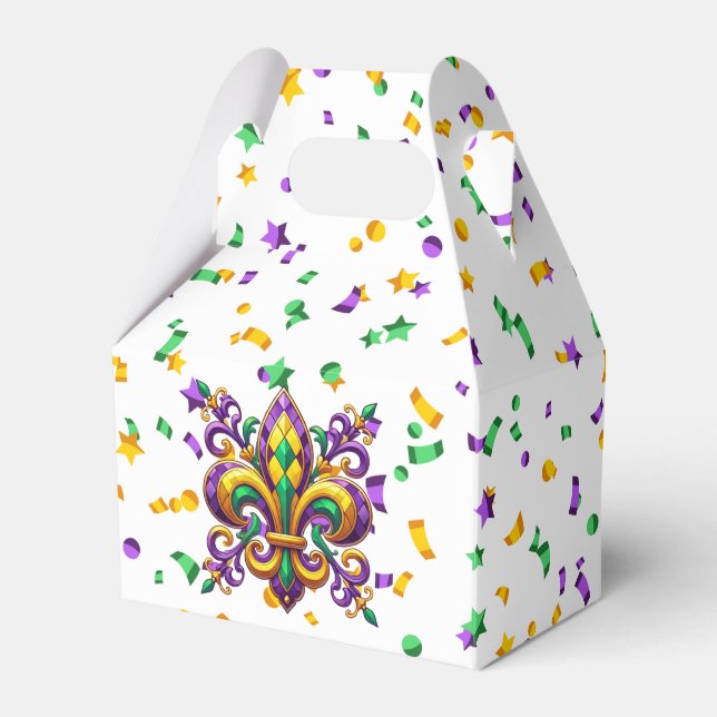 Purple yellow green Mardi Gras fleur de lis Favour Box (Front Side)