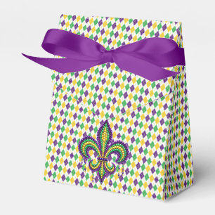 Purple yellow green Mardi Gras fleur de lis Favour Box