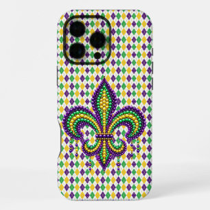 Purple yellow green Mardi Gras fleur de lis iPhone 16 Pro Max Case