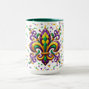 Purple yellow green Mardi Gras fleur de lis Mug
