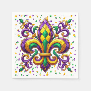 Purple yellow green Mardi Gras fleur de lis Napkin