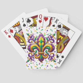 Purple yellow green Mardi Gras fleur de lis Playing Cards