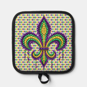 Purple yellow green Mardi Gras fleur de lis Pot Holder
