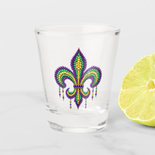 Purple yellow green Mardi Gras fleur de lis Shot Glass