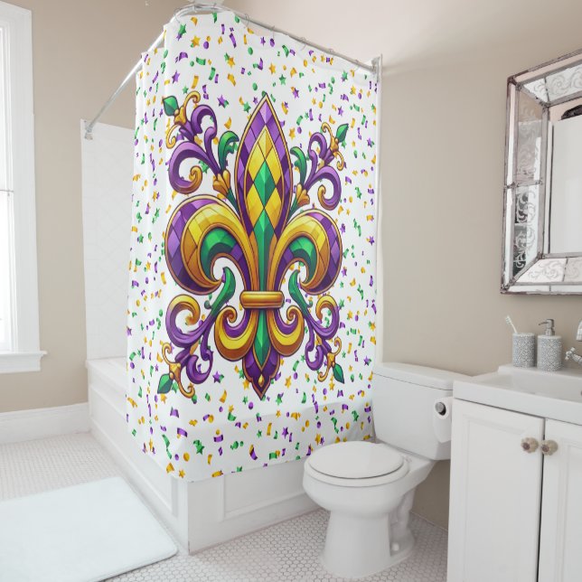 Purple yellow green Mardi Gras fleur de lis Shower Curtain (In Situ)