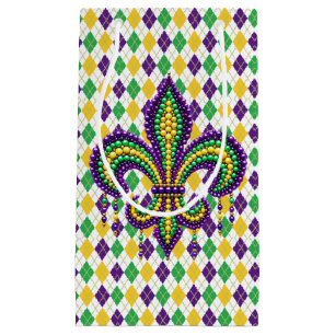 Purple yellow green Mardi Gras fleur de lis Small Gift Bag