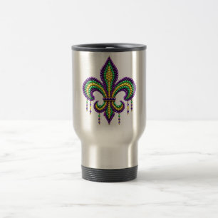 Purple yellow green Mardi Gras fleur de lis Travel Mug