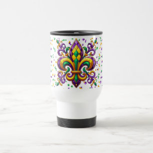Purple yellow green Mardi Gras fleur de lis Travel Mug