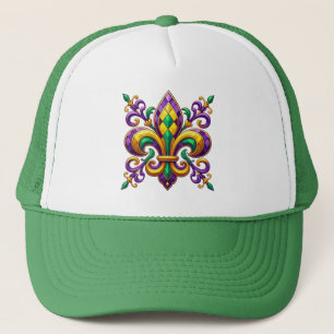 Purple yellow green Mardi Gras fleur de lis Trucker Hat