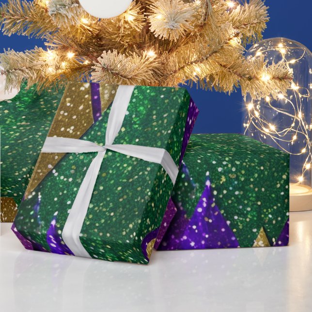 Purple Yellow Green Mardi Gras Glitter Pattern Wrapping Paper (Holidays)