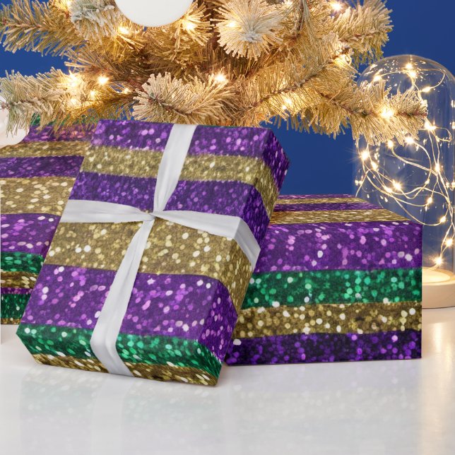 Purple Yellow Green Mardi Gras Glitter Pattern Wrapping Paper (Holidays)