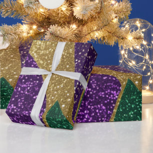 Purple Yellow Green Mardi Gras Glitter Pattern Wrapping Paper