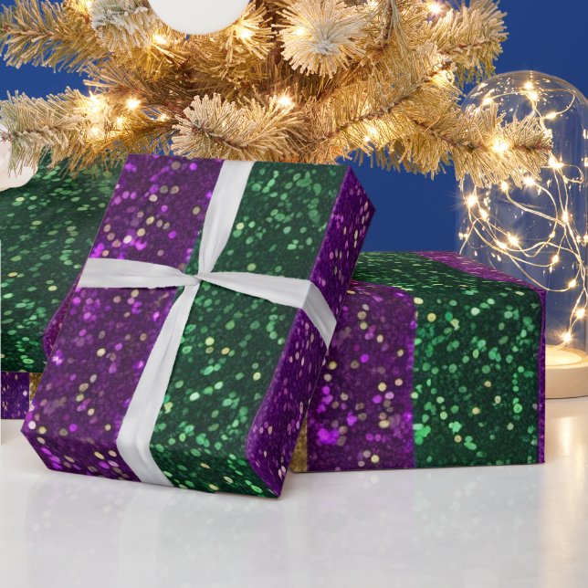 Purple Yellow Green Mardi Gras Glitter Pattern Wrapping Paper (Holidays)
