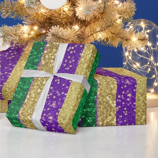 Purple Yellow Green Mardi Gras Glitter Pattern Wrapping Paper (Holidays)