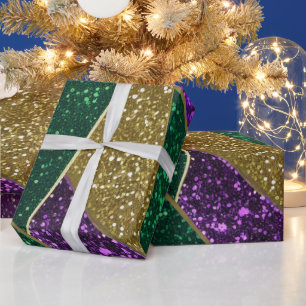 Purple Yellow Green Mardi Gras Glitter Pattern Wrapping Paper
