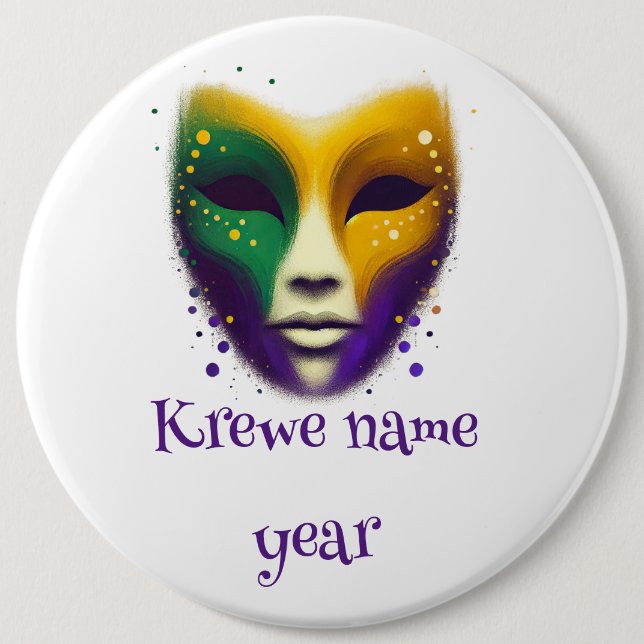 Purple yellow green Mardi Gras mask 6 Cm Round Badge (Front)
