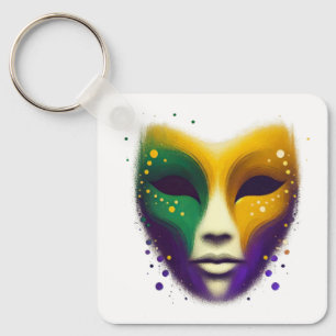 Purple yellow green Mardi Gras mask Key Ring