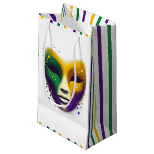 Purple yellow green Mardi Gras mask Small Gift Bag