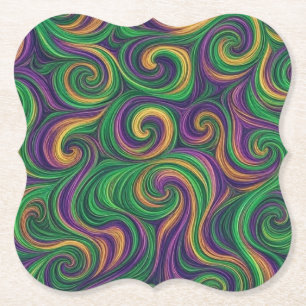 Purple yellow green Mardi Gras swirls abstract Paper Coaster