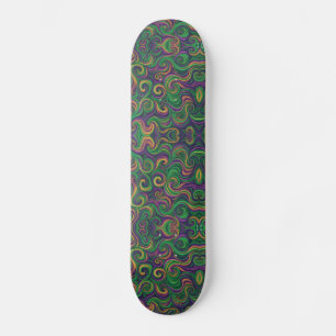 Purple yellow green Mardi Gras swirls abstract Skateboard