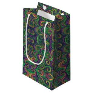 Purple yellow green Mardi Gras swirls abstract Small Gift Bag