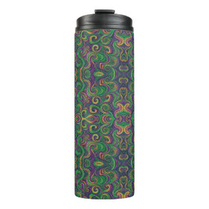 Purple yellow green Mardi Gras swirls abstract Thermal Tumbler