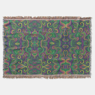 Purple yellow green Mardi Gras swirls abstract Throw Blanket