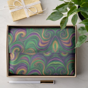 Purple yellow green Mardi Gras swirls abstract Tissue Paper